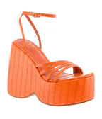 Orange Eira Wedge Platform Sandals - Unique Vintage - Womens, SHOES, HEELS