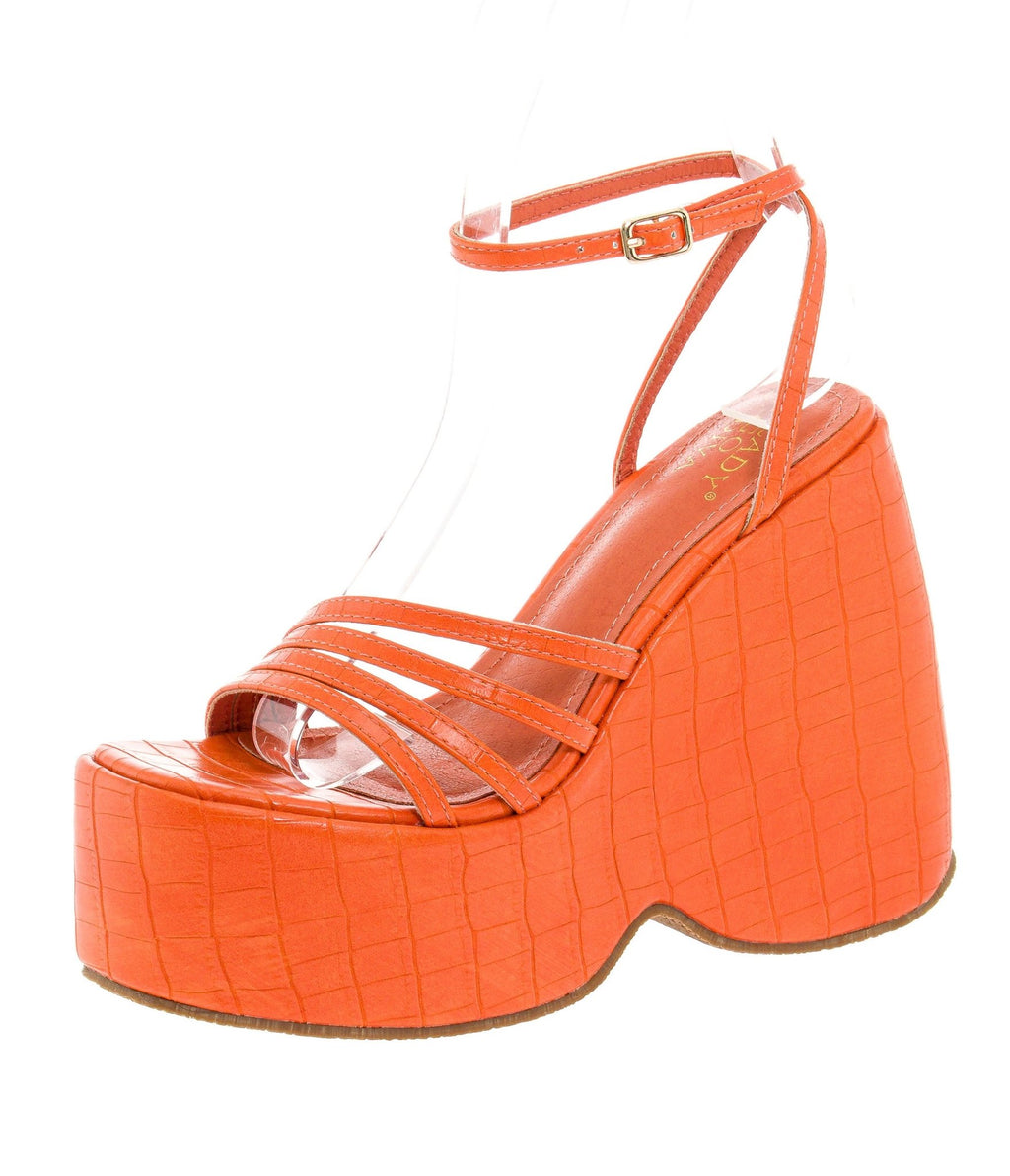 Orange Eira Wedge Platform Sandals - Unique Vintage - Womens, SHOES, HEELS