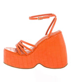 Orange Eira Wedge Platform Sandals - Unique Vintage - Womens, SHOES, HEELS