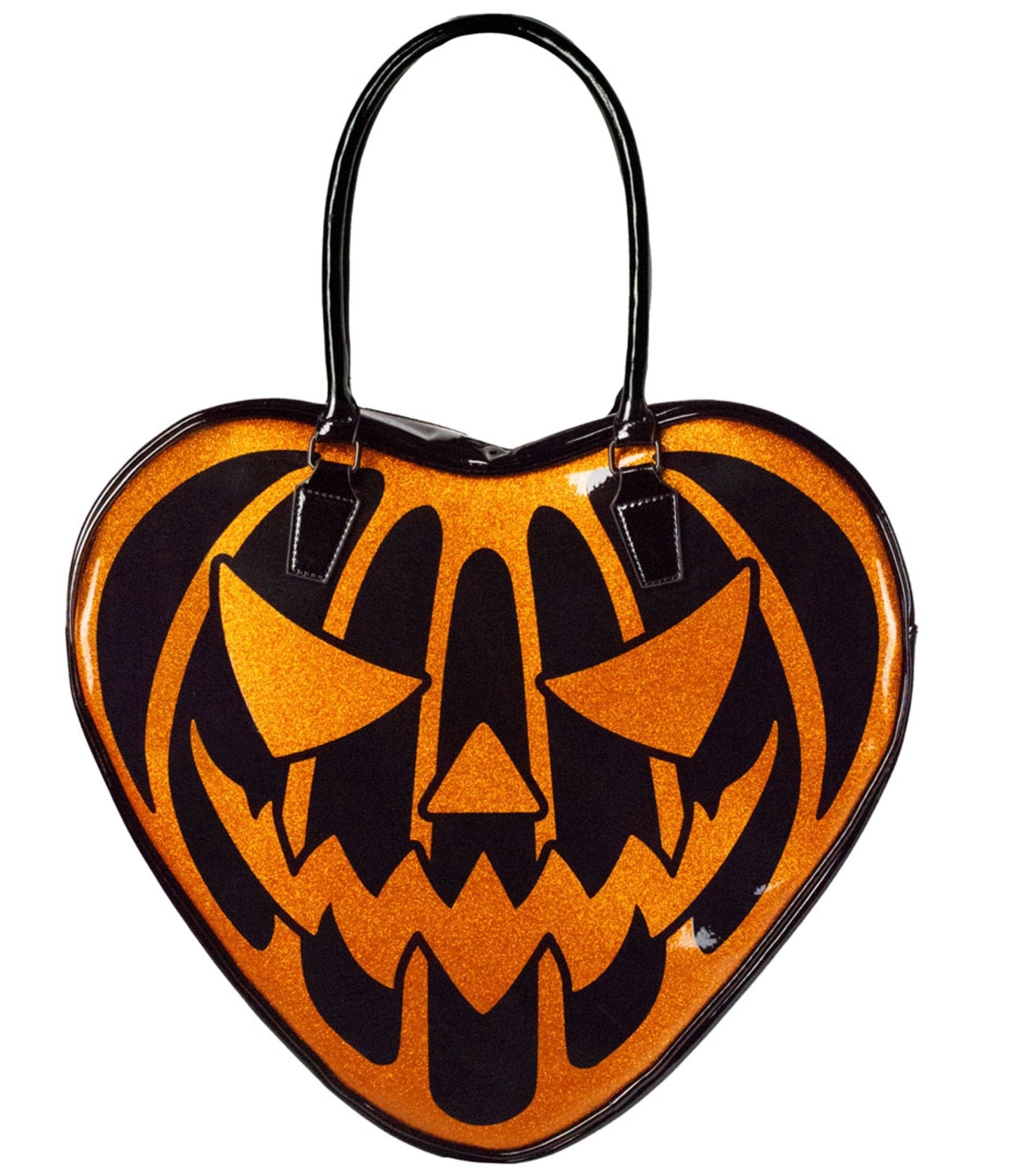 Orange Glitter Jack - O - Lantern Heart Leatherette Bag - Unique Vintage - Womens, ACCESSORIES, HANDBAGS