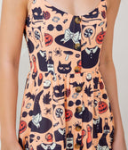 Orange Halloween Print Midi Dress - Unique Vintage - Womens, DRESSES, MIDI