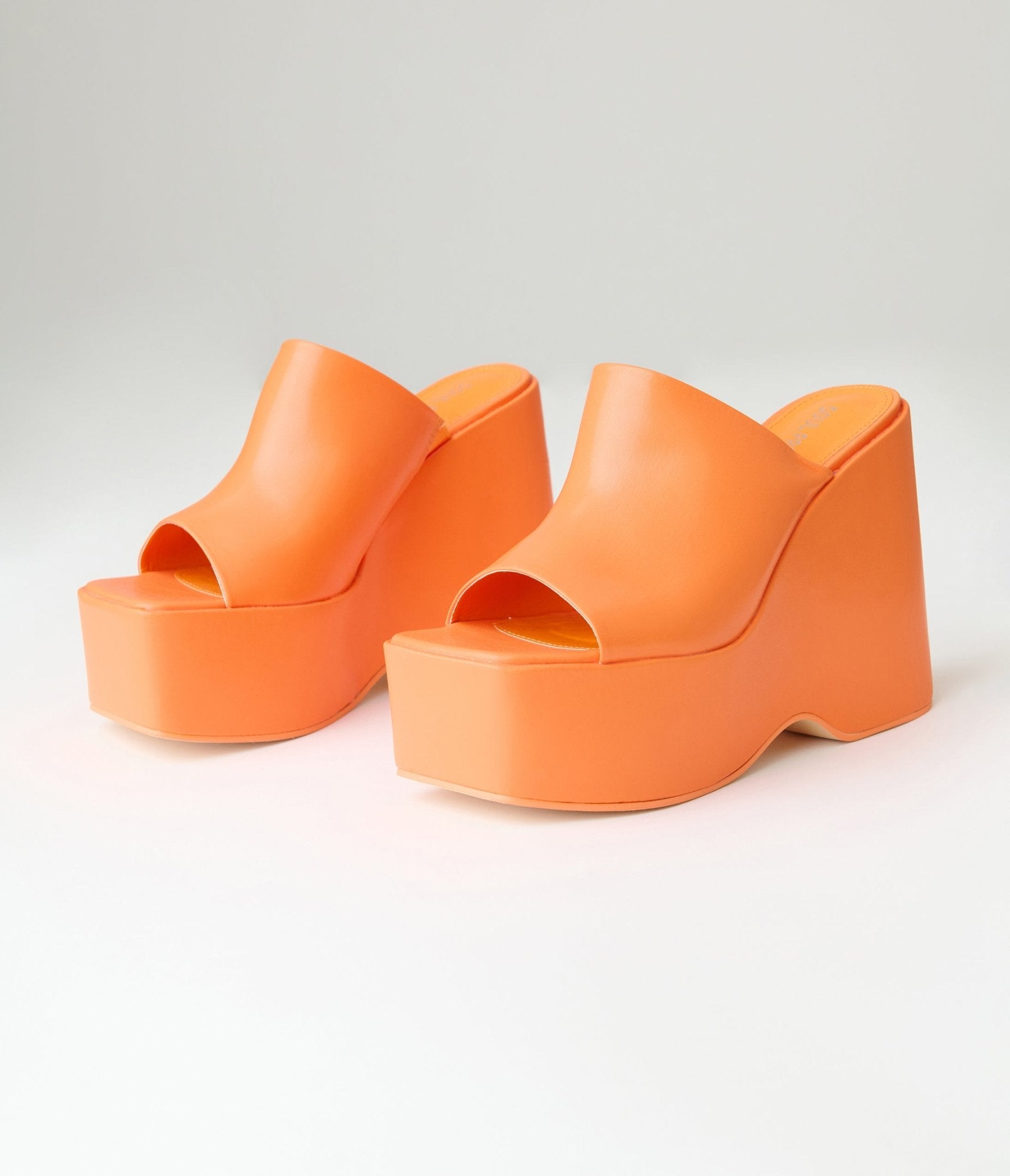 Orange Leatherette Wedge Platforms - Unique Vintage - Womens, SHOES, HEELS