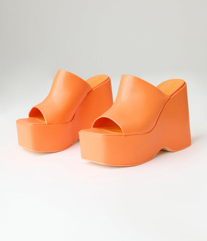 Orange Leatherette Wedge Platforms - Unique Vintage - Womens, SHOES, HEELS