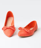 Orange Suede Pointed Toe Bow Flats - Unique Vintage - Womens, SHOES, FLATS