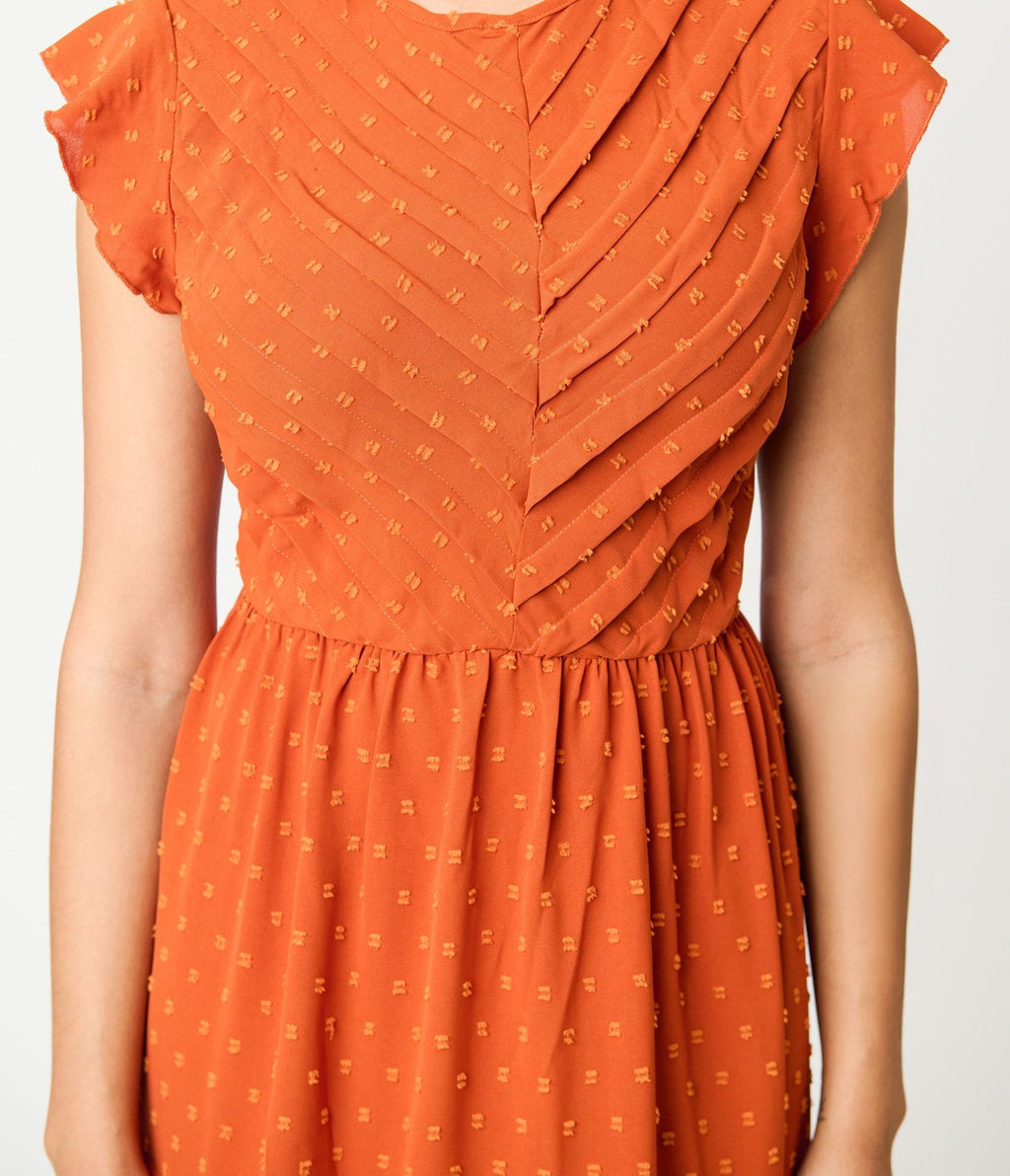 Orange Swiss Dot Willow Maxi Dress - Unique Vintage - Womens, DRESSES, MAXI