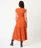 Orange Swiss Dot Willow Maxi Dress - Unique Vintage - Womens, DRESSES, MAXI