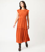 Orange Swiss Dot Willow Maxi Dress - Unique Vintage - Womens, DRESSES, MAXI