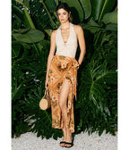 Orange Tropical Print Sarong Skirt - Unique Vintage - Womens, BOTTOMS, SKIRTS