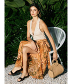 Orange Tropical Print Sarong Skirt - Unique Vintage - Womens, BOTTOMS, SKIRTS