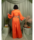 Orange Twist Front Bell Sleeve Crop Top & Wide Leg Pants Set - Unique Vintage - Sets