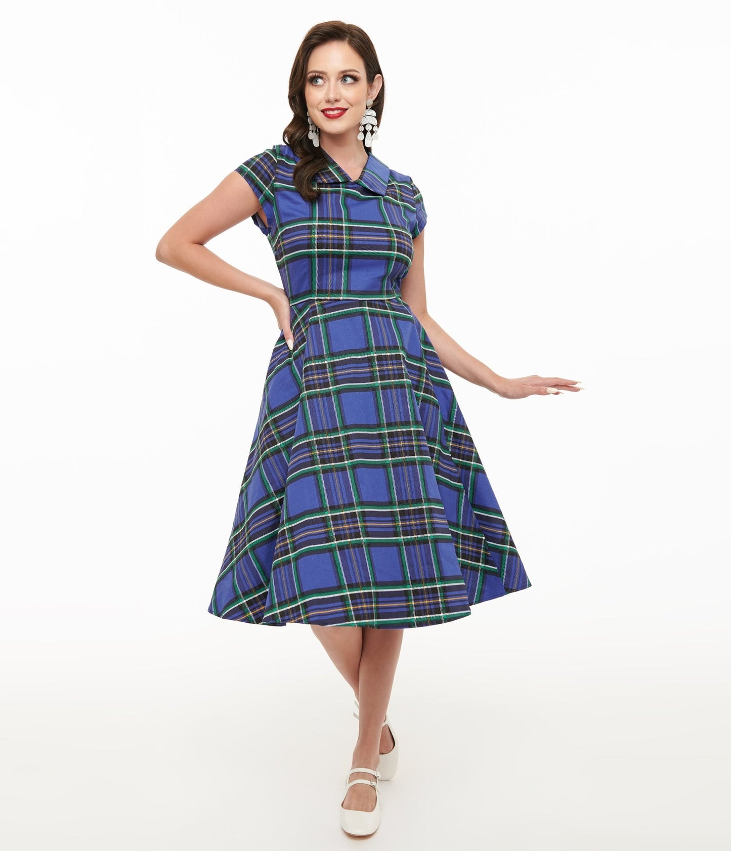 Orchid Bloom 1950s Blue Plaid Swing Dress - Unique Vintage - Womens, DRESSES, SWING