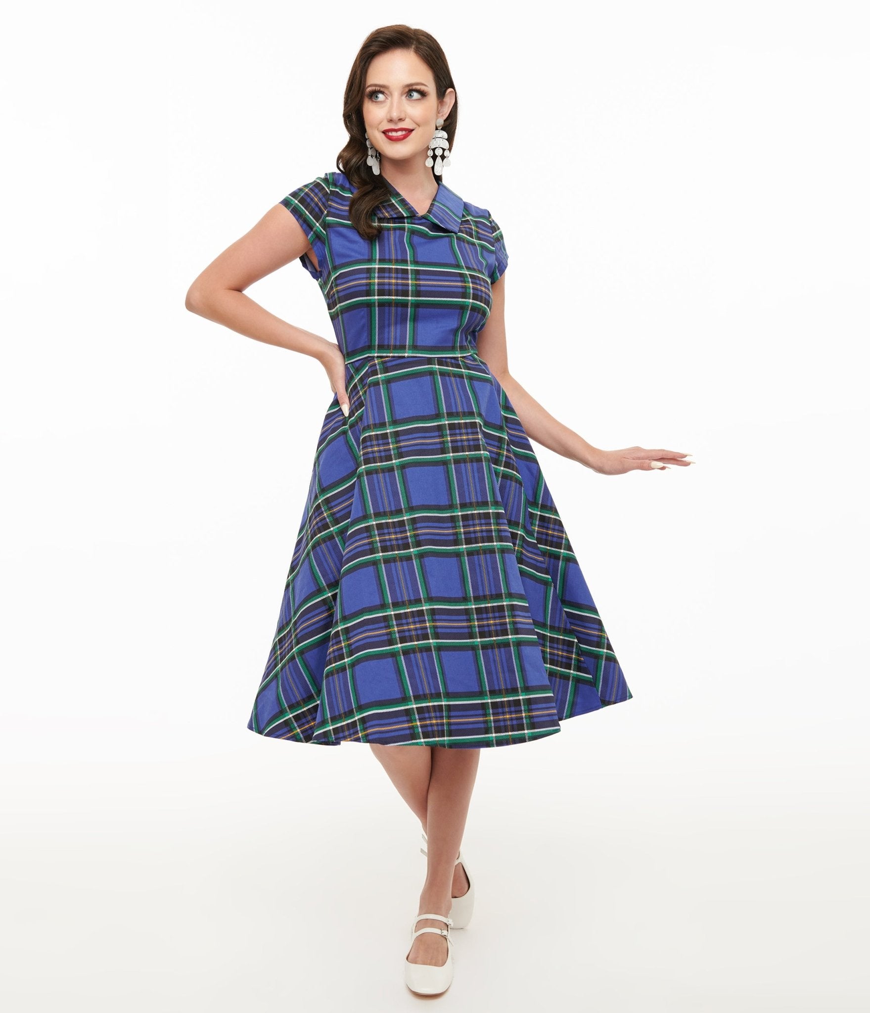 Orchid Bloom 1950s Blue Plaid Swing Dress - Unique Vintage - Womens, DRESSES, SWING
