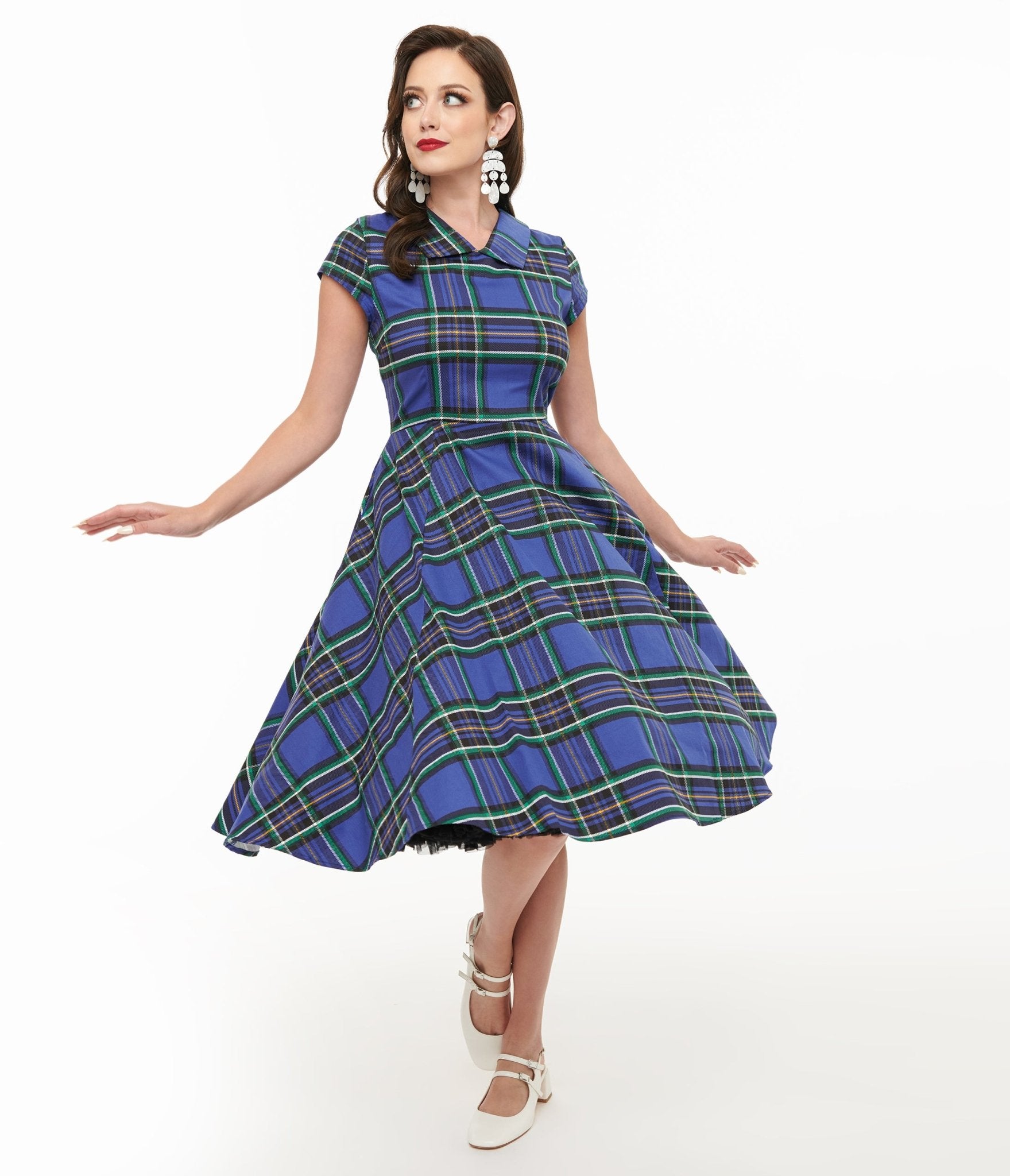 Orchid Bloom 1950s Blue Plaid Swing Dress - Unique Vintage - Womens, DRESSES, SWING
