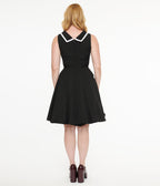 Orchid Bloom 1950's White Collar Black Dress - Unique Vintage - Womens, DRESSES, FIT AND FLARE