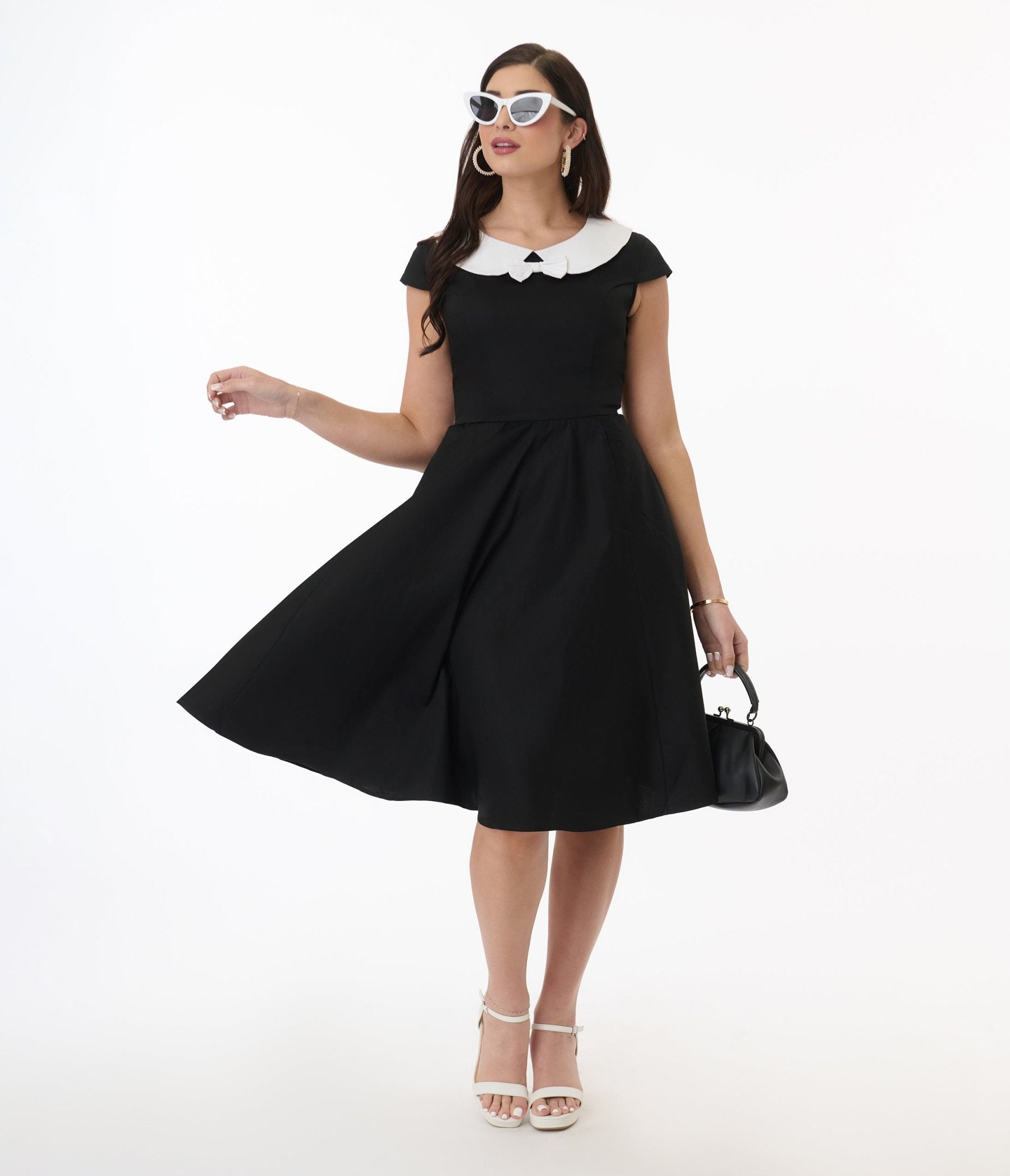 Orchid Bloom Black & White Bow Swing Dress - Unique Vintage - Womens, DRESSES, SWING