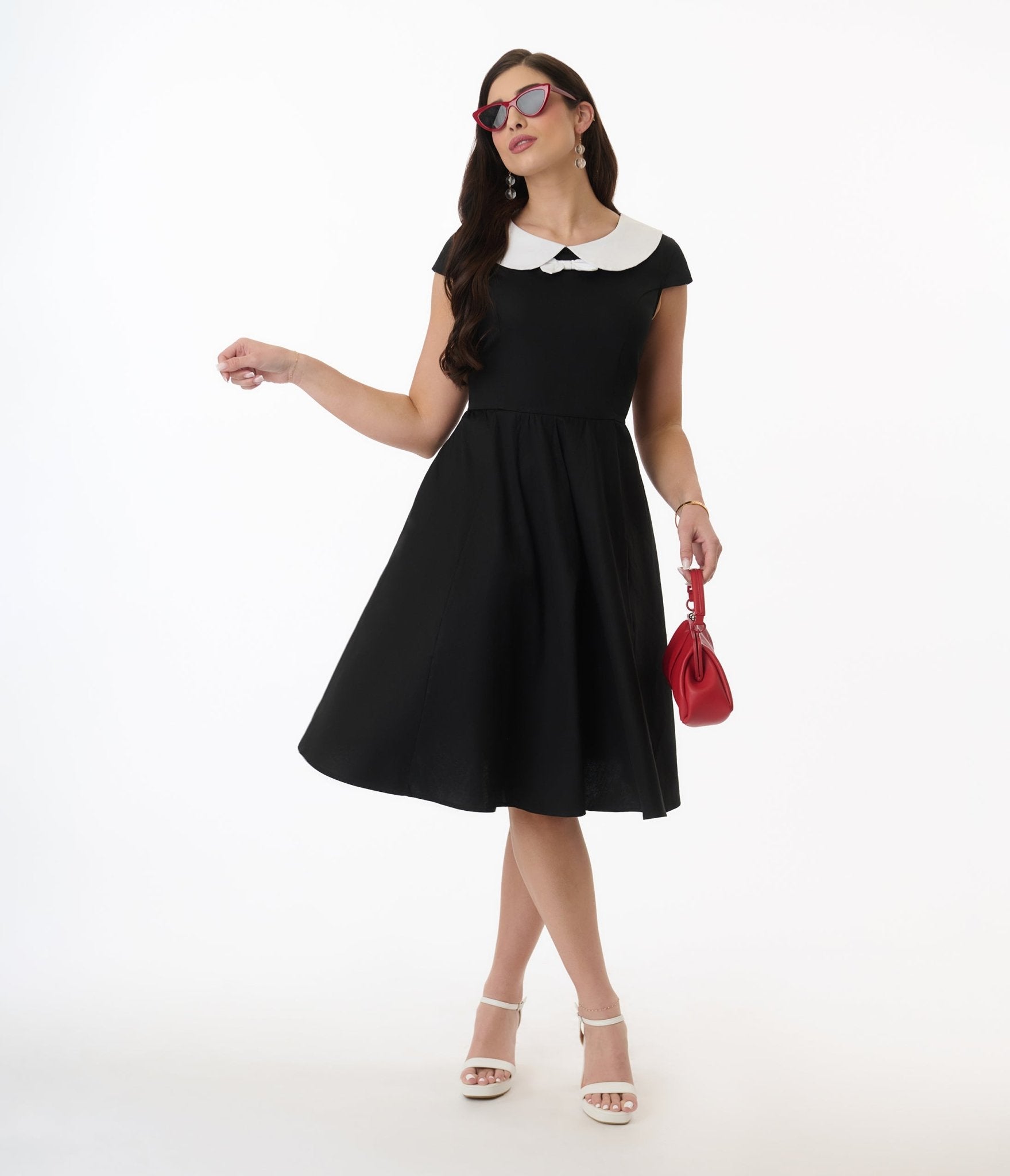 Orchid Bloom Black & White Bow Swing Dress - Unique Vintage - Womens, DRESSES, SWING