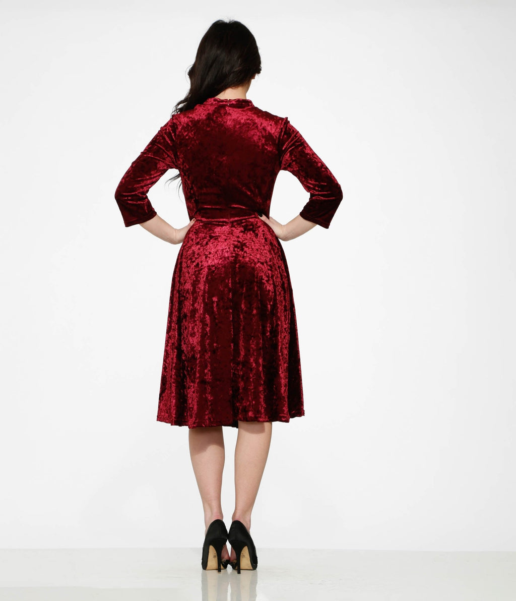 Orchid Bloom Burgundy Crushed Velvet Swing Dress - Unique Vintage - Womens, DRESSES, SWING