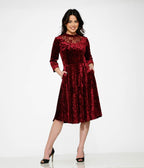 Orchid Bloom Burgundy Crushed Velvet Swing Dress - Unique Vintage - Womens, DRESSES, SWING
