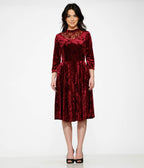 Orchid Bloom Burgundy Crushed Velvet Swing Dress - Unique Vintage - Womens, DRESSES, SWING