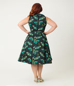 Orchid Bloom Plus Size Black & Blue Butterfly Cotton Swing Dress - Unique Vintage - Womens, DRESSES, A - LINE