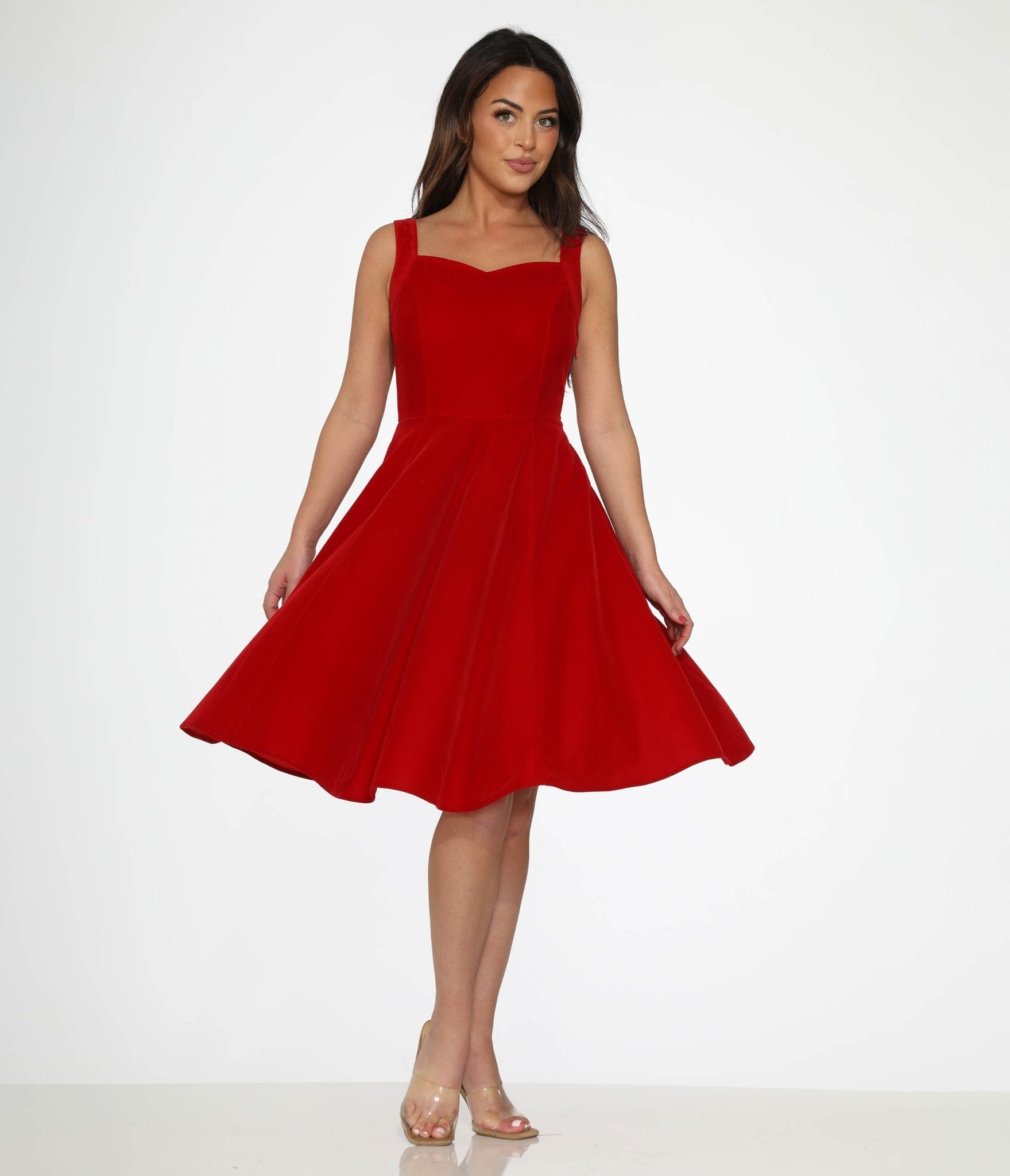 Orchid Bloom Red Velvet Swing Dress - Unique Vintage - Womens, DRESSES, SWING