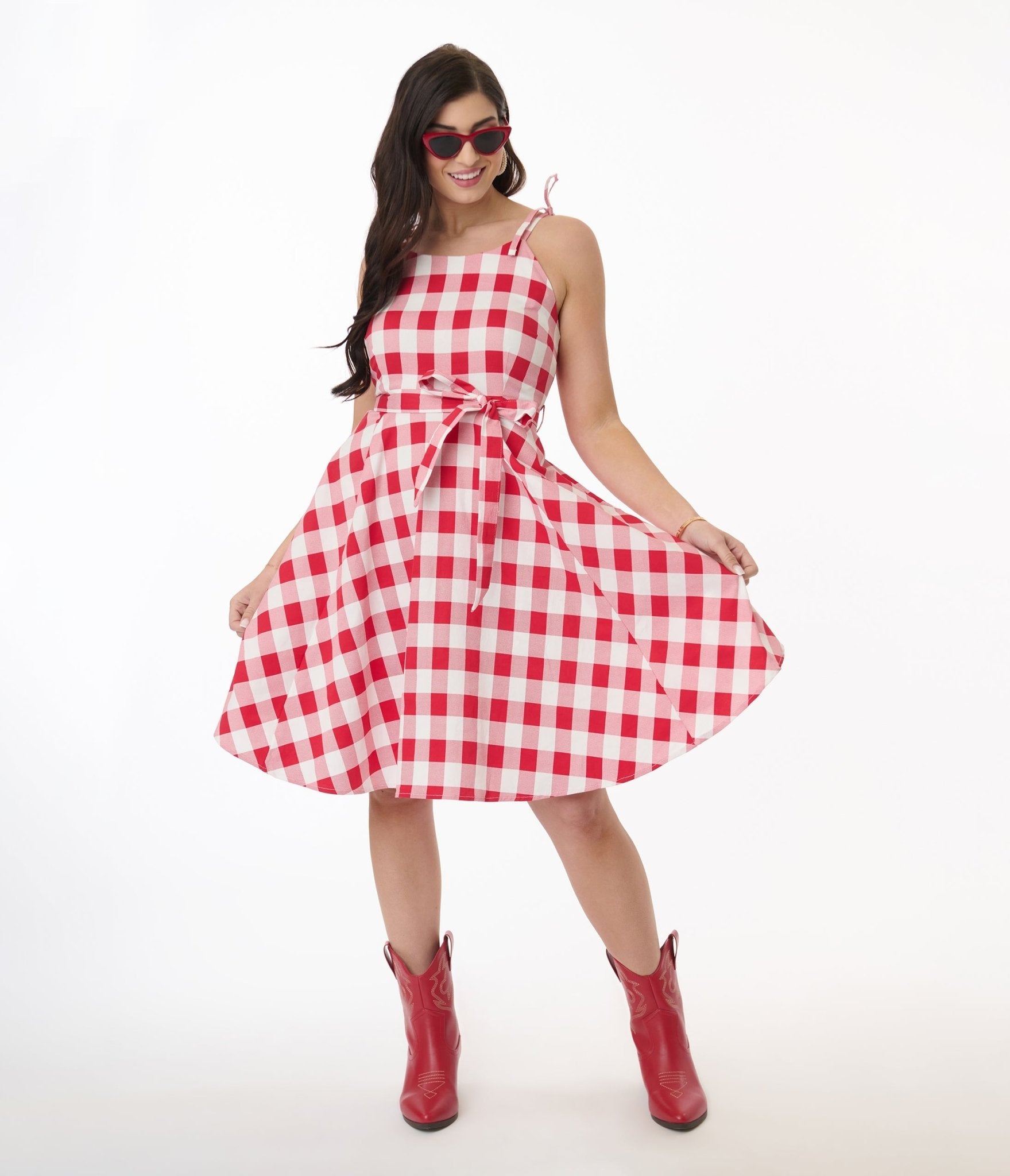 Orchid Bloom Red & White Plaid Picnic Swing Dress - Unique Vintage - Womens, DRESSES, SWING