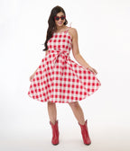 Orchid Bloom Red & White Plaid Picnic Swing Dress - Unique Vintage - Womens, DRESSES, SWING
