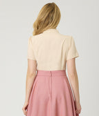 Peach Short Sleeve Bow Blouse - Unique Vintage - Womens, TOPS, SHIRTS