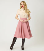 Peach Short Sleeve Bow Blouse - Unique Vintage - Womens, TOPS, SHIRTS