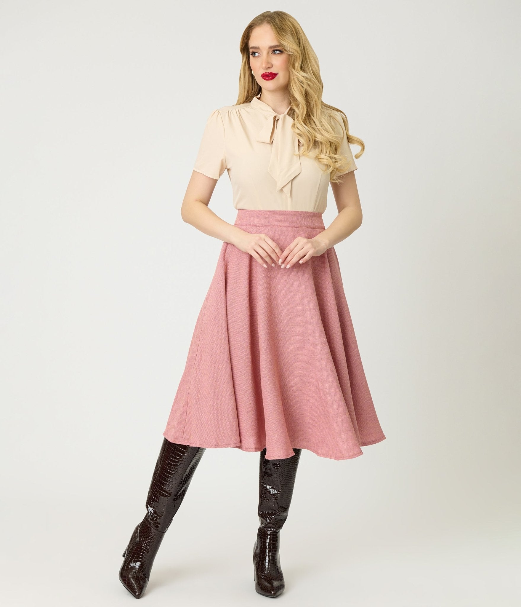 Peach Short Sleeve Bow Blouse - Unique Vintage - Womens, TOPS, SHIRTS