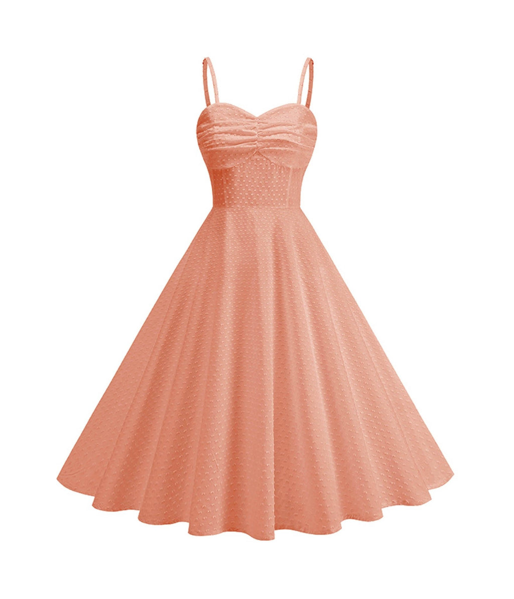 Peach Swiss Dot Sweetheart Swing Dress - Unique Vintage - Womens, DRESSES, SWING