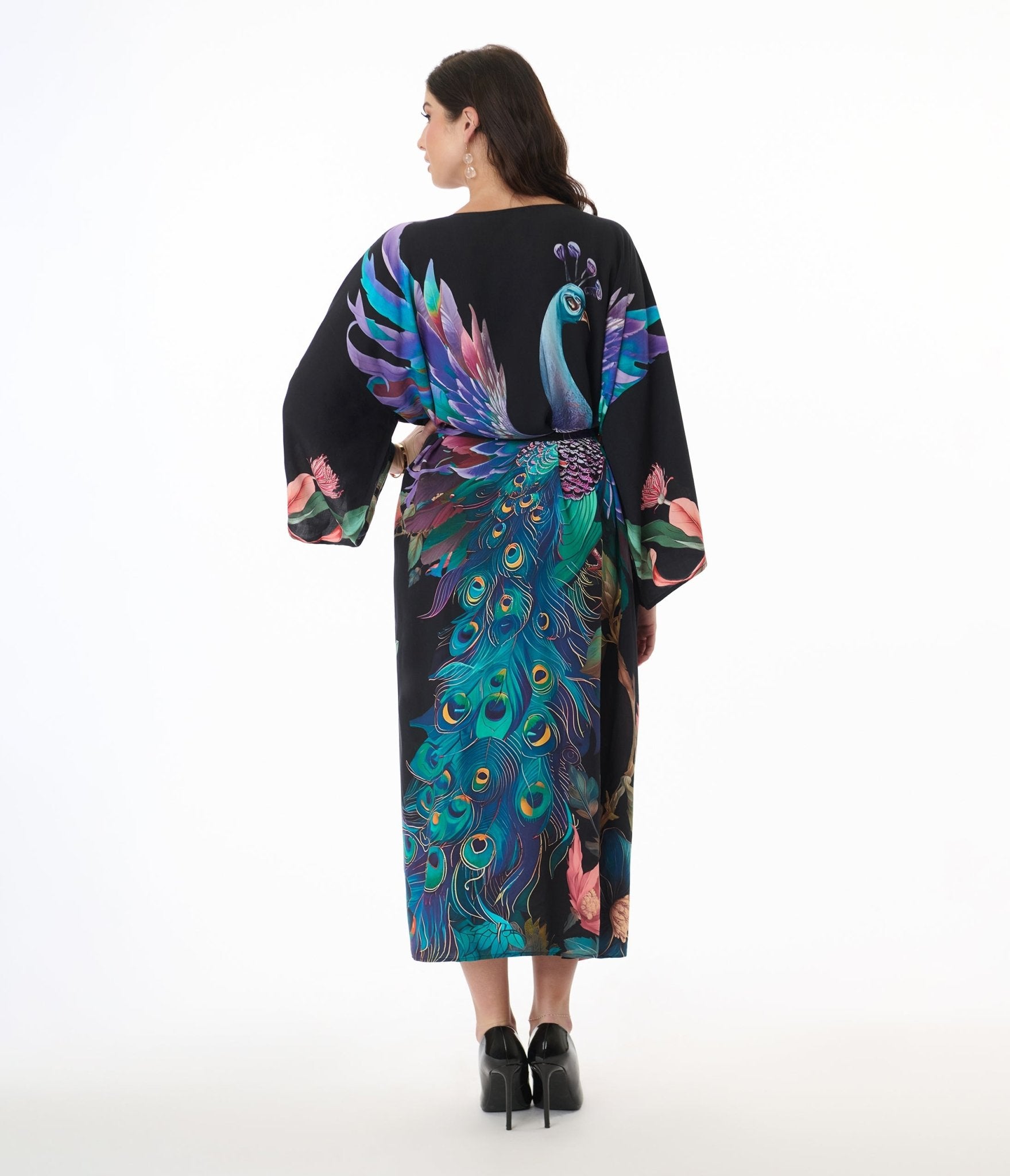 Peacock Floral Print Kimono - Unique Vintage - Womens, DRESSES, CAFTAN