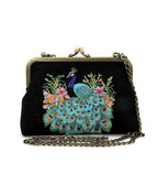 Peacock Kisslock Embroidered Bag - Unique Vintage - Womens, ACCESSORIES, HANDBAGS