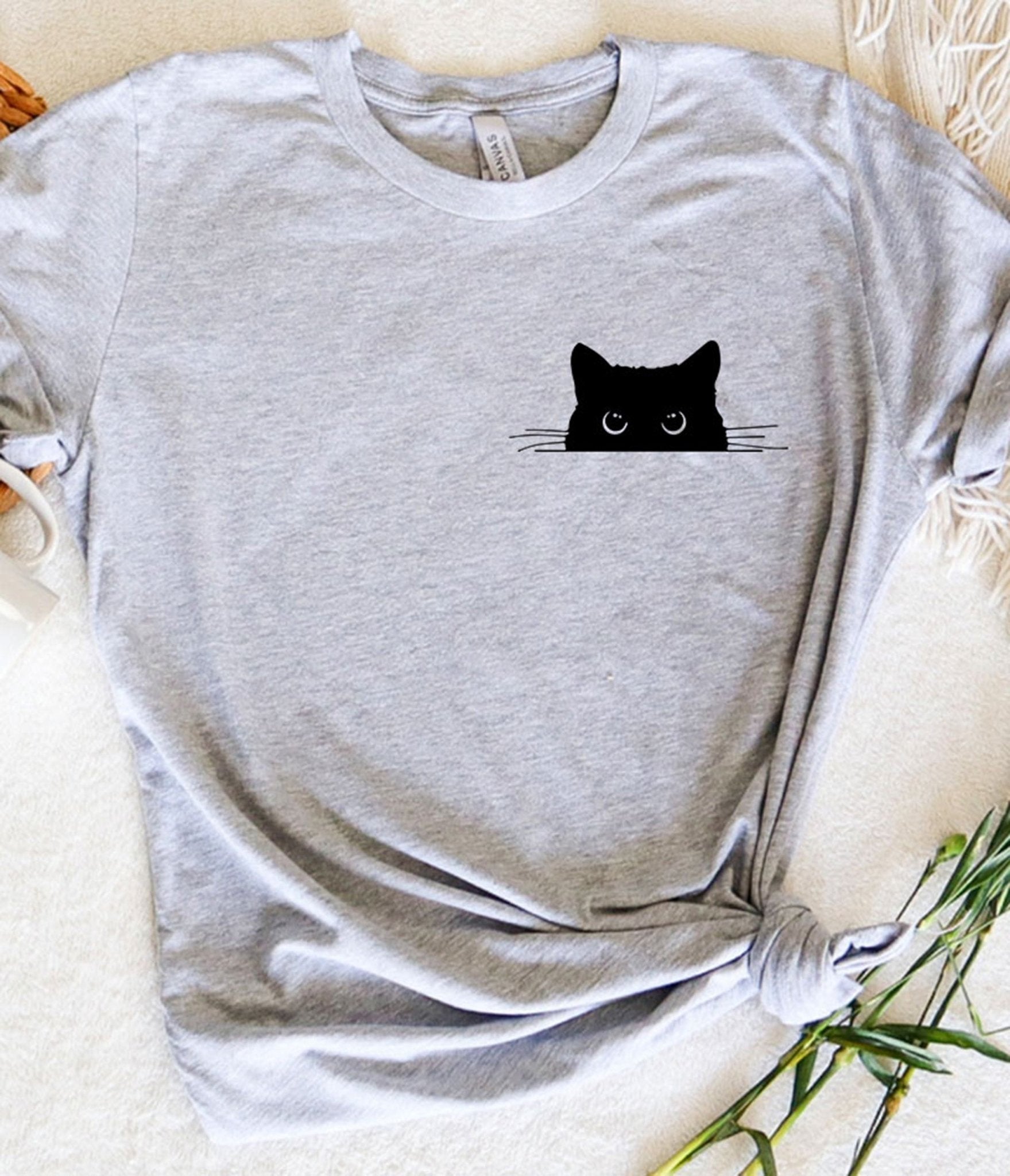 Peaking Cat Unisex Graphic Tee - Unique Vintage - Womens, GRAPHIC TEES, TEES