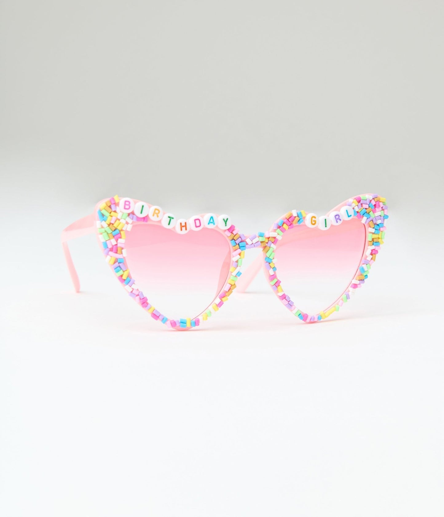 Pink Birthday Girl Sprinkle Beaded Heart Shaped Sunglasses - Unique Vintage - Womens, ACCESSORIES, SUNGLASSES