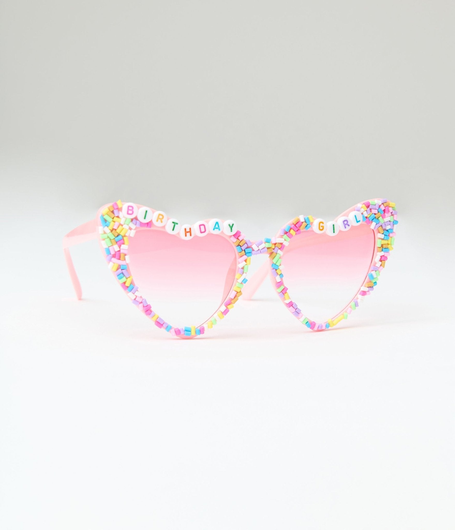 Pink Birthday Girl Sprinkle Beaded Heart Shaped Sunglasses - Unique Vintage - Womens, ACCESSORIES, SUNGLASSES