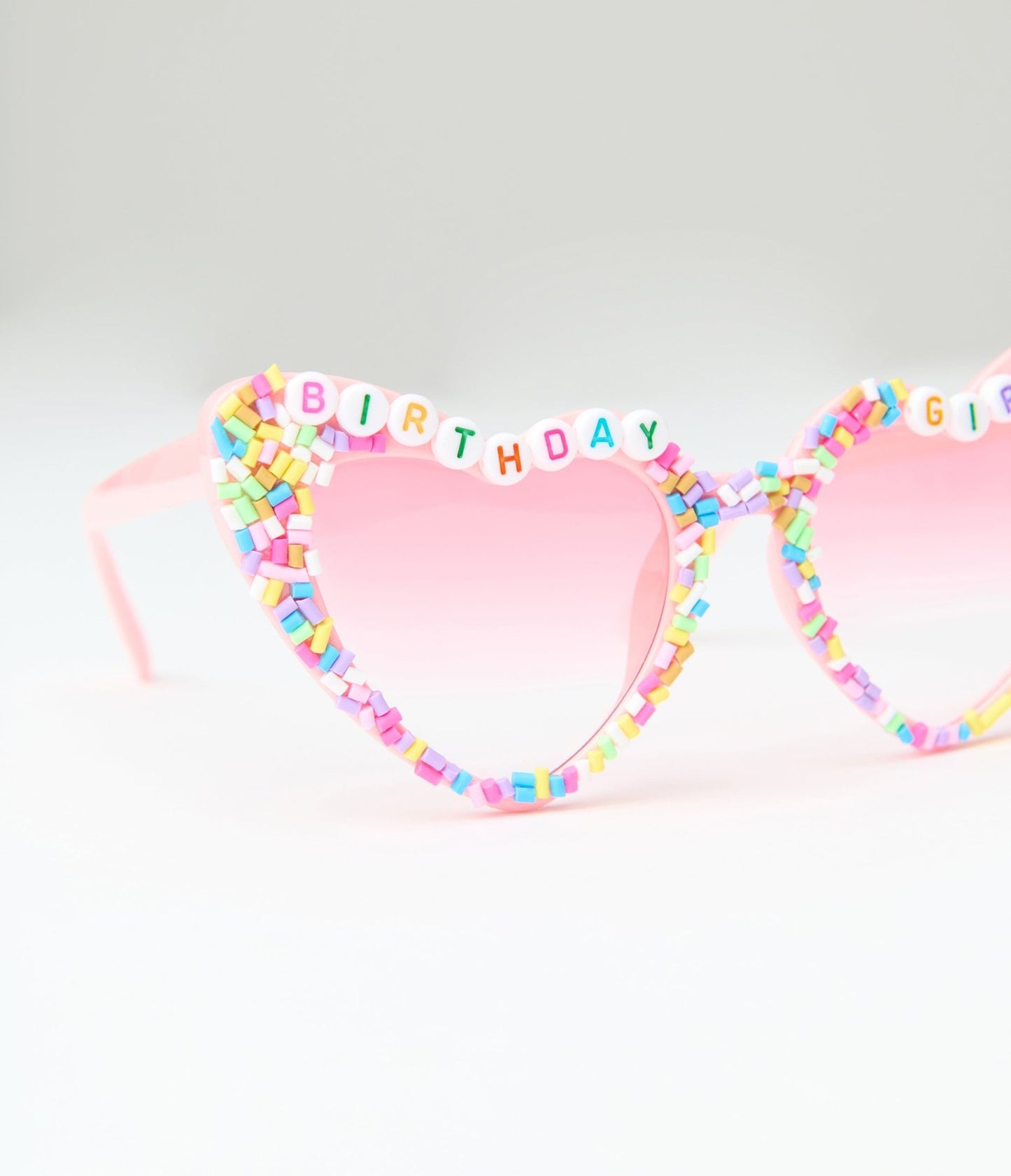 Pink Birthday Girl Sprinkle Beaded Heart Shaped Sunglasses - Unique Vintage - Womens, ACCESSORIES, SUNGLASSES