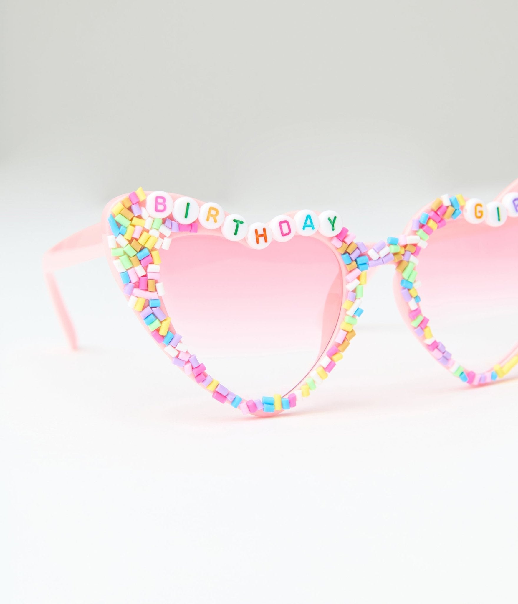 Pink Birthday Girl Sprinkle Beaded Heart Shaped Sunglasses - Unique Vintage - Womens, ACCESSORIES, SUNGLASSES