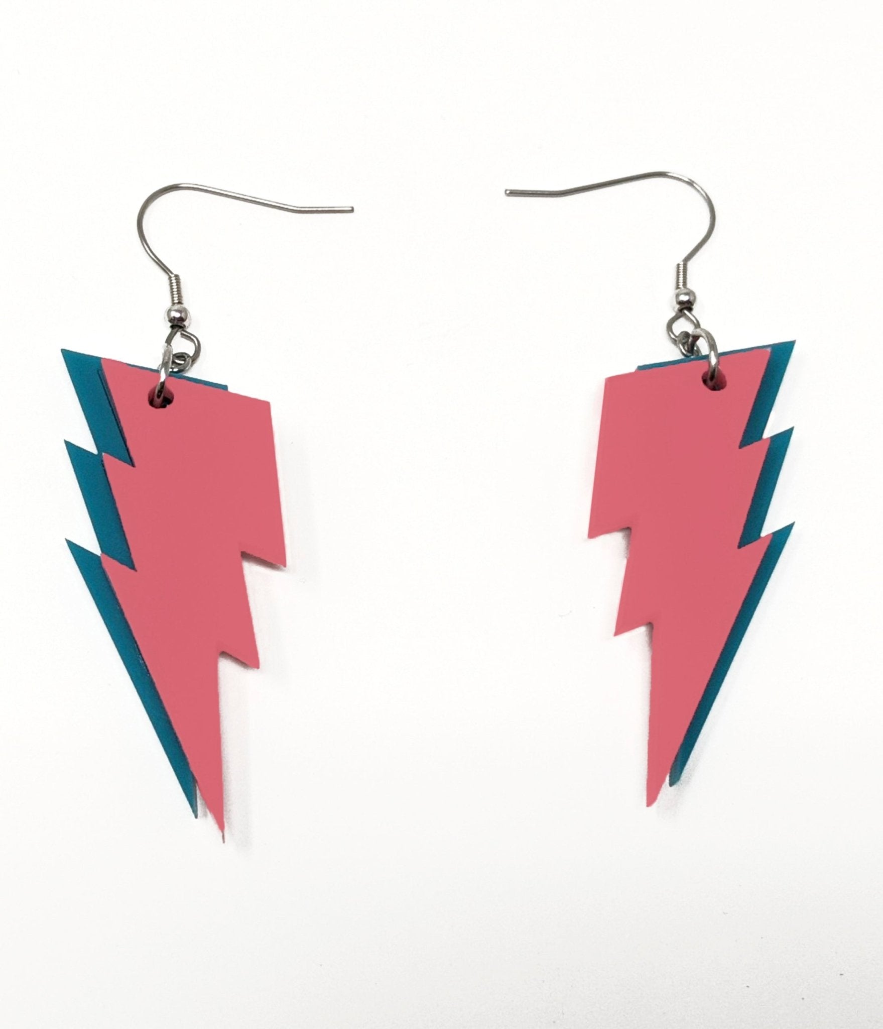 Pink & Blue Lightning Bolt Earrings - Unique Vintage - Womens, ACCESSORIES, JEWELRY