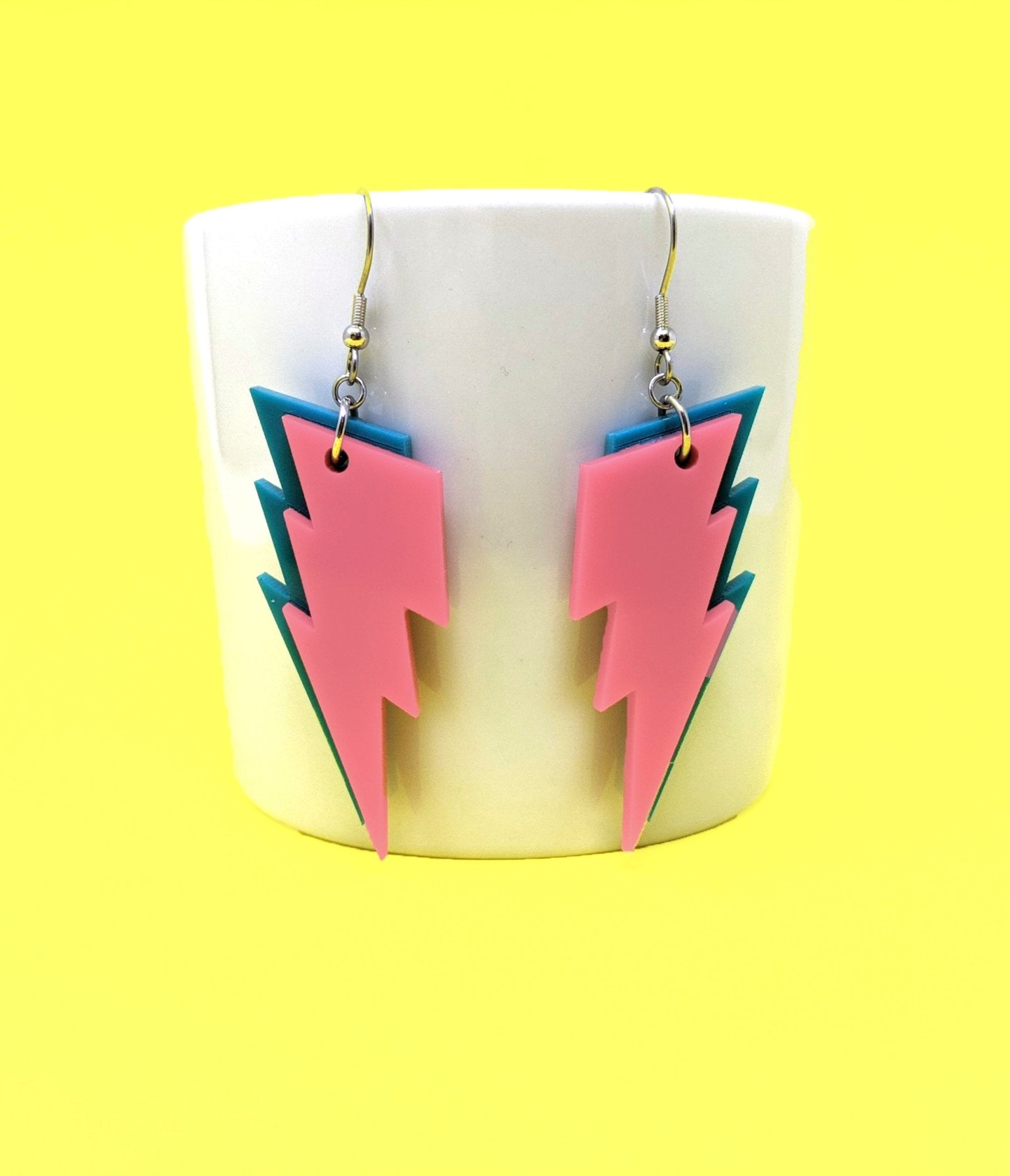 Pink & Blue Lightning Bolt Earrings - Unique Vintage - Womens, ACCESSORIES, JEWELRY