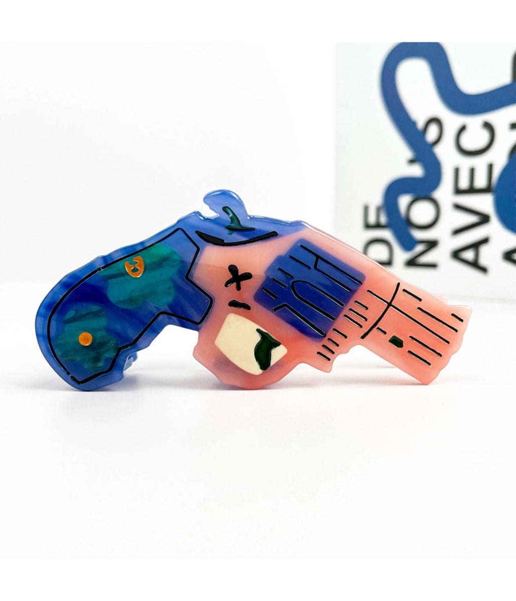 Pink & Blue Revolver Shaped Hair Claw Clip - Unique Vintage - Womens, ACCESSORIES, HAIR