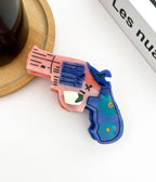 Pink & Blue Revolver Shaped Hair Claw Clip - Unique Vintage - Womens, ACCESSORIES, HAIR