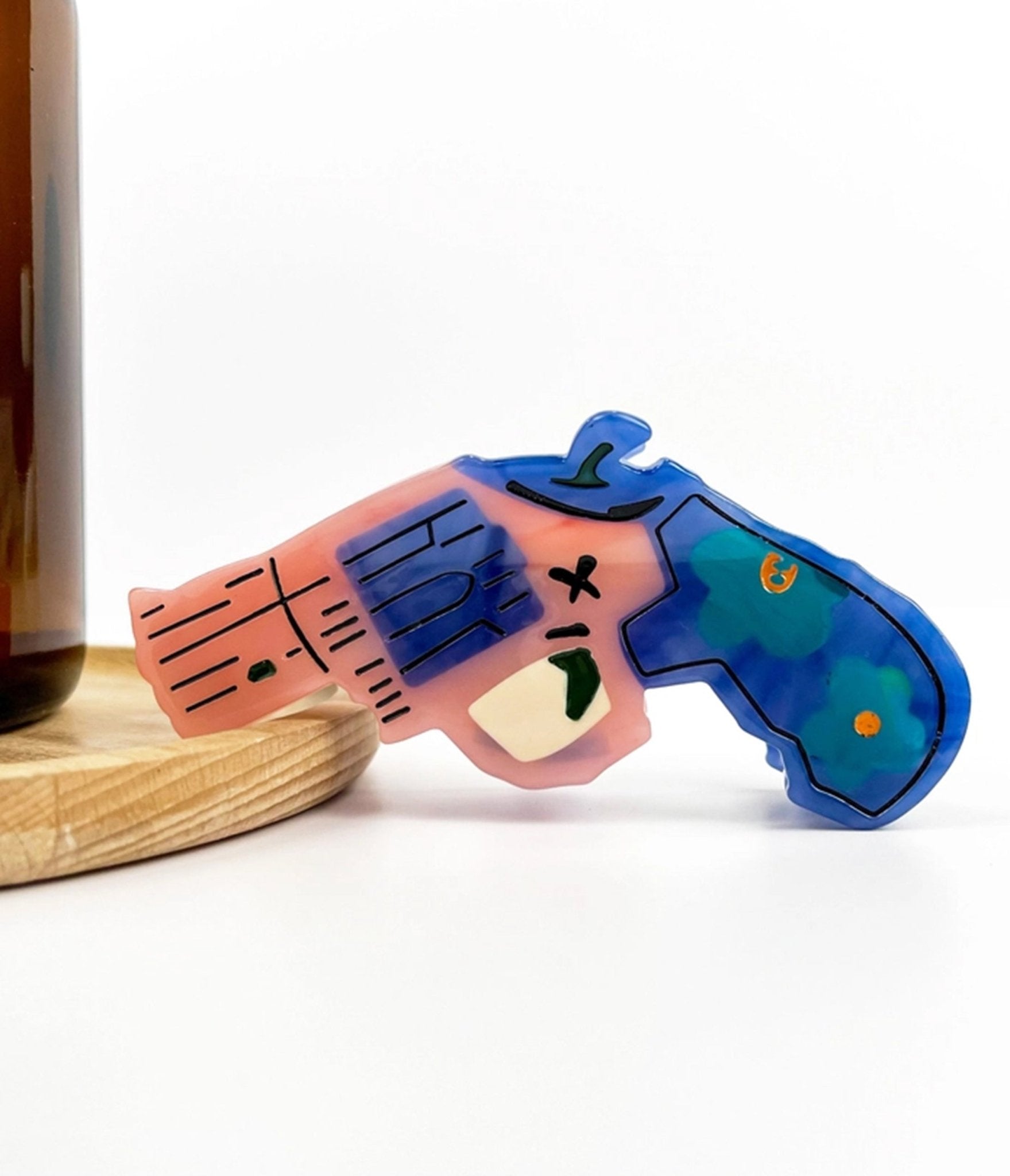 Pink & Blue Revolver Shaped Hair Claw Clip - Unique Vintage - Womens, ACCESSORIES, HAIR
