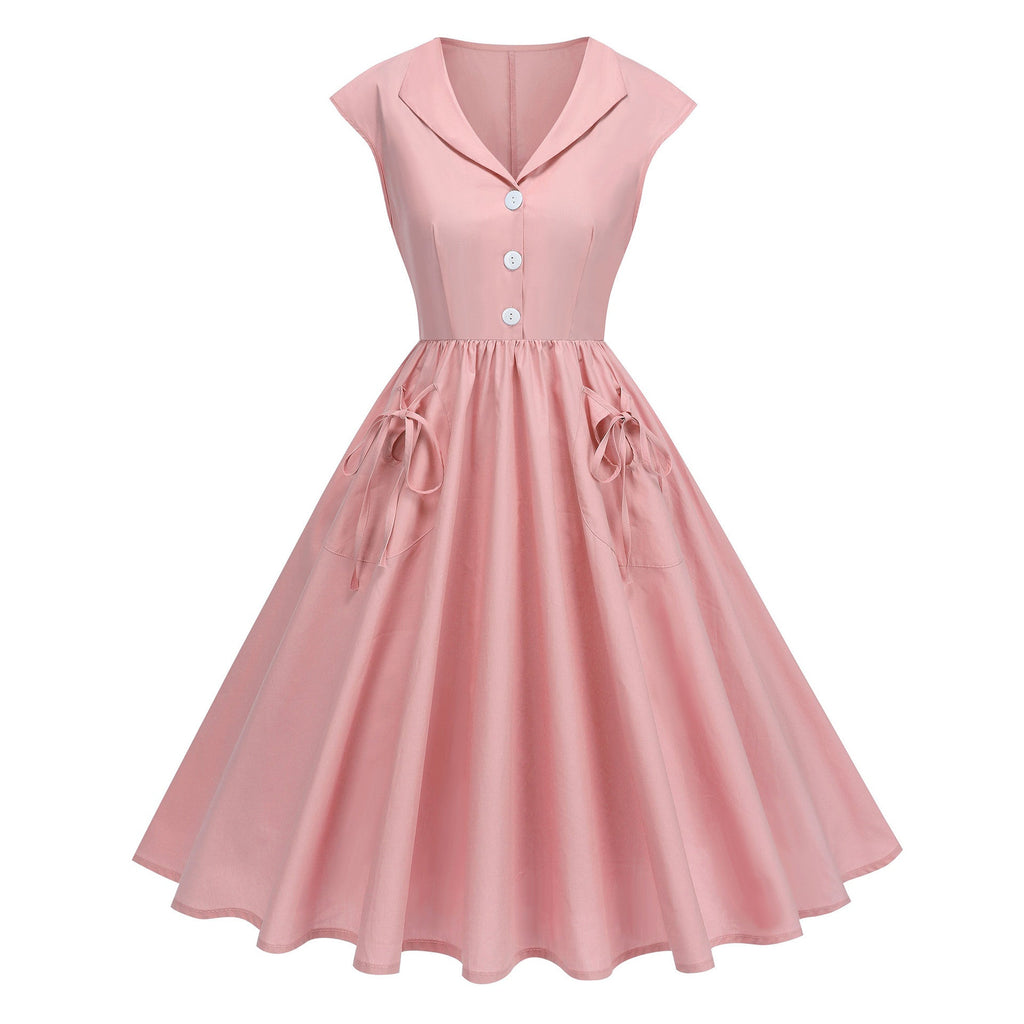 Pink Bow Pocket Swing Dress - XLarge - Unique Vintage Pink Bow Pocket Swing Dress - XLarge - Unique Vintage