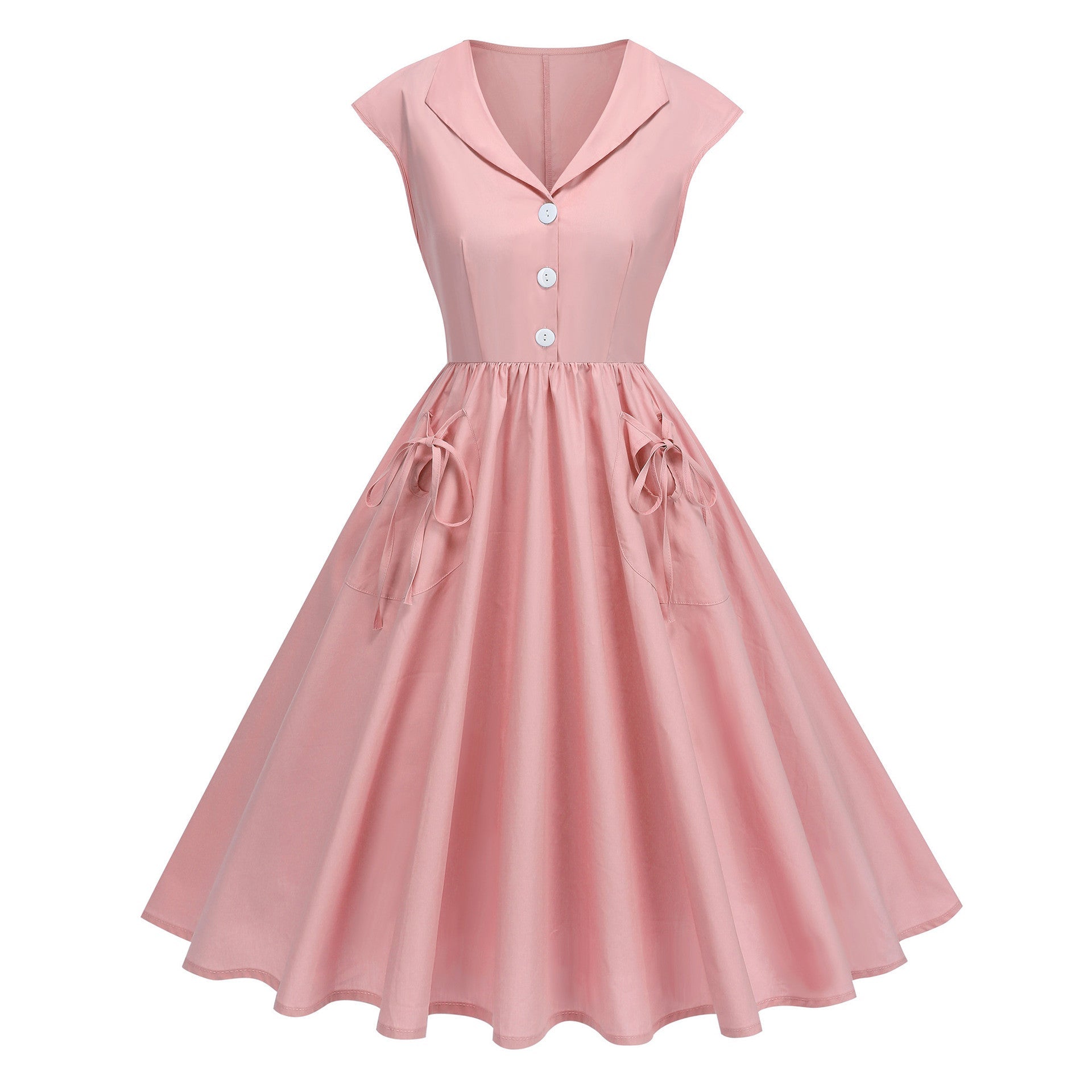 Pink Bow Pocket Swing Dress - Unique Vintage - Womens, DRESSES, SWING