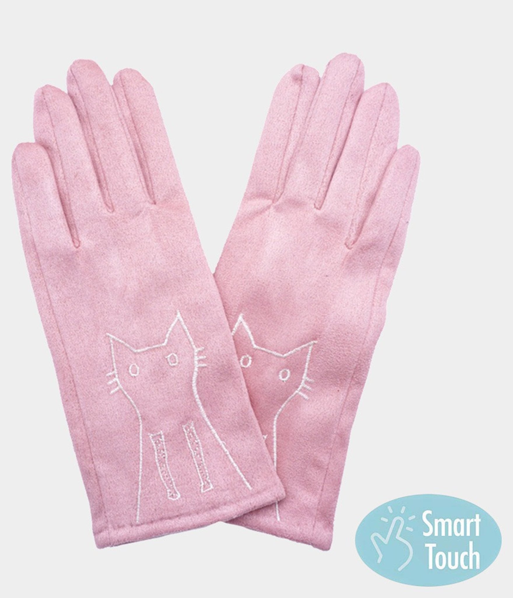 Pink Cat Faux Suede Smart Touch Gloves - Unique Vintage - Womens, ACCESSORIES, GLOVES/SCARVES