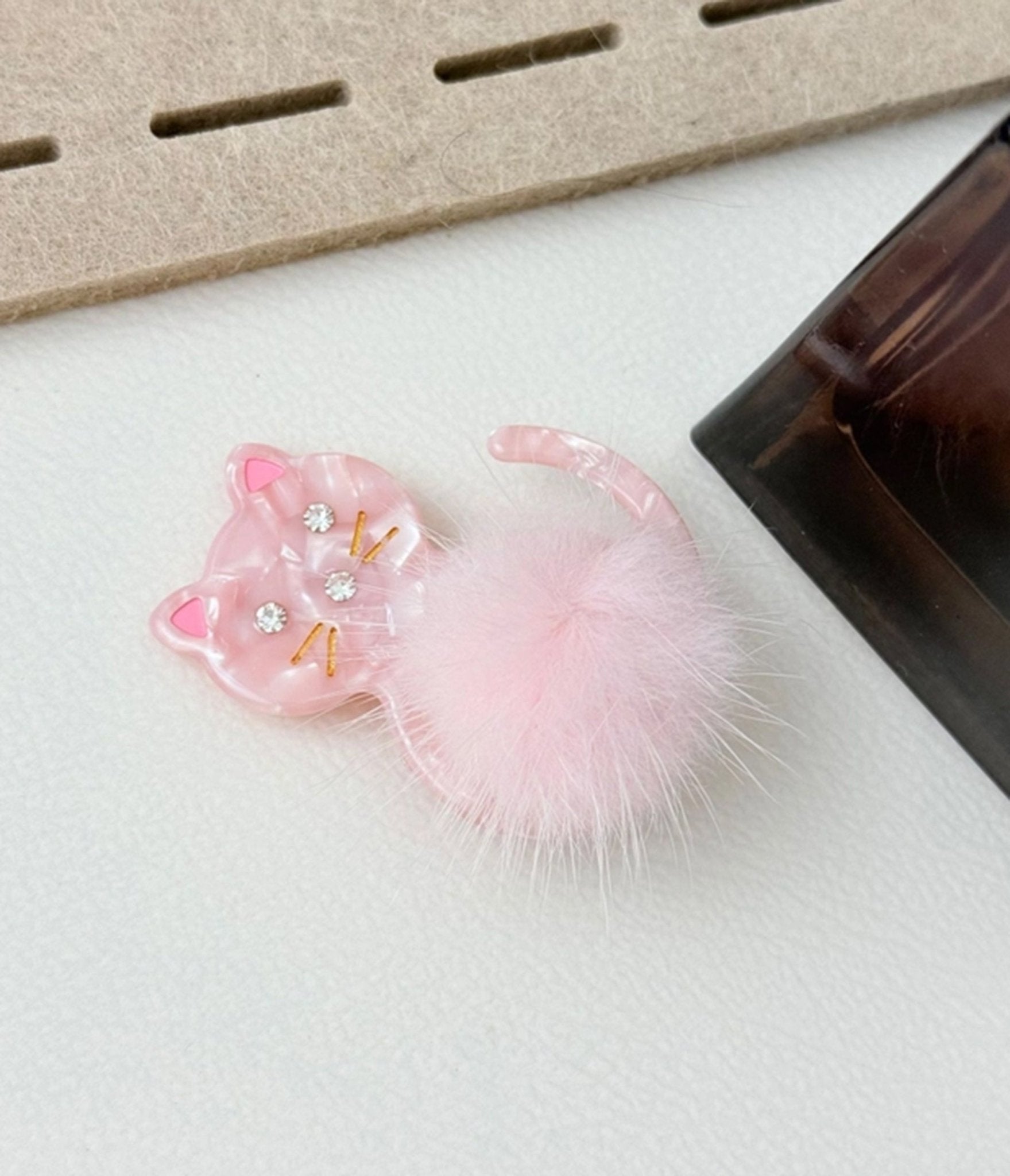 Pink Cat Pom Pom Hair Claw Clip - Unique Vintage - Womens, ACCESSORIES, HAIR