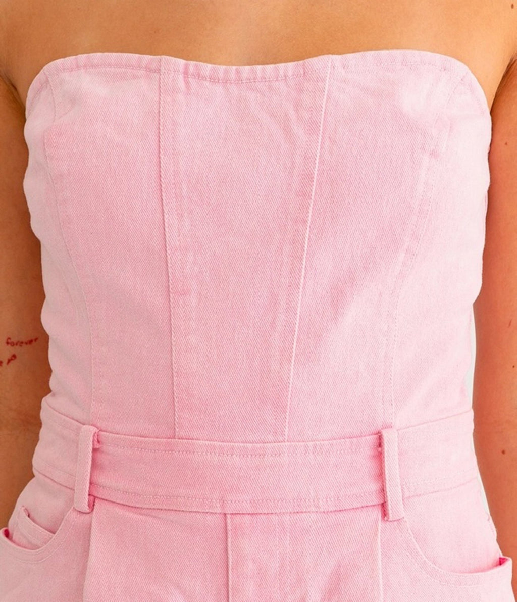 Pink Denim Tube Top Romper - Unique Vintage - Womens, BOTTOMS, ROMPERS AND JUMPSUITS