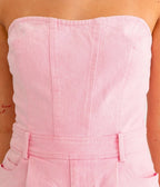 Pink Denim Tube Top Romper - Unique Vintage - Womens, BOTTOMS, ROMPERS AND JUMPSUITS