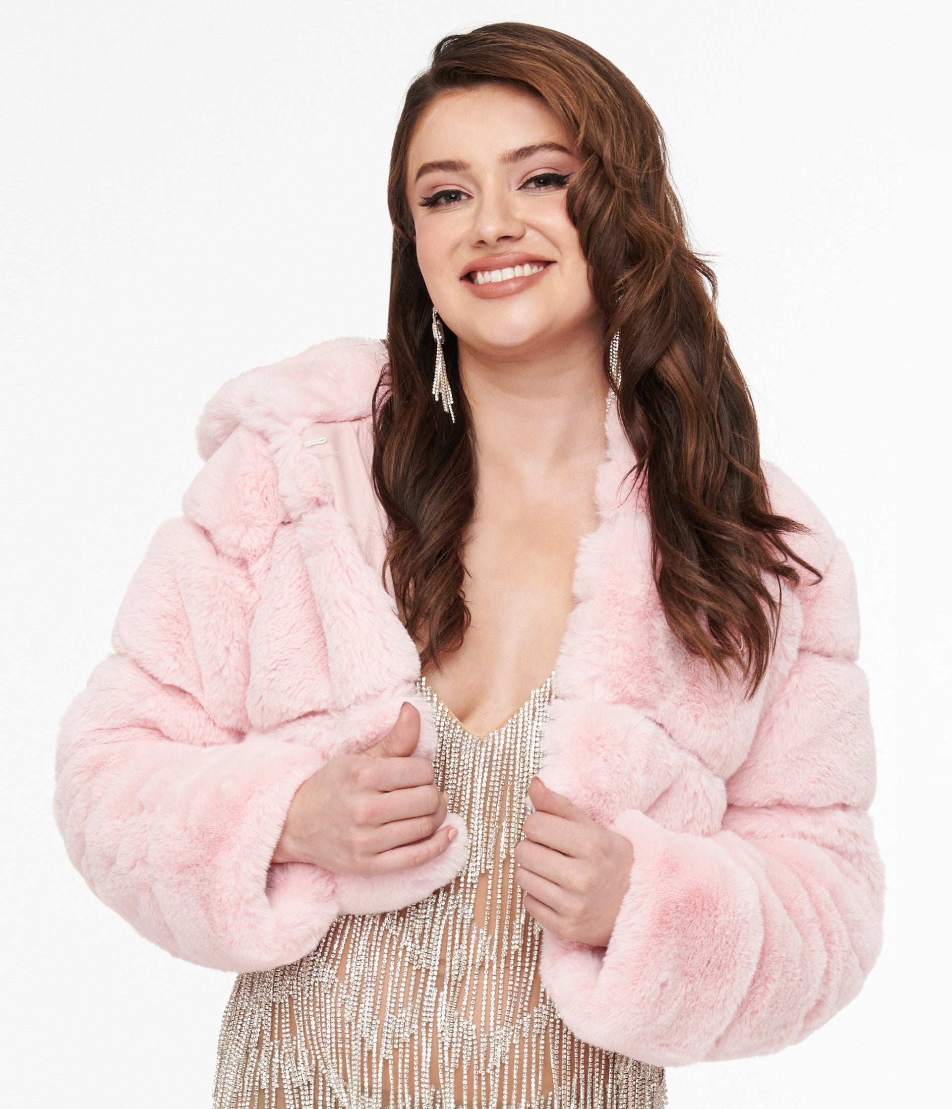 Pink Faux Fur Puffer Crop Jacket - Unique Vintage - Womens, TOPS, OUTERWEAR